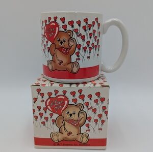 Vintage Flowers Inc Balloons I Love You Teddy Bear Mug In Box Romantic Valentine